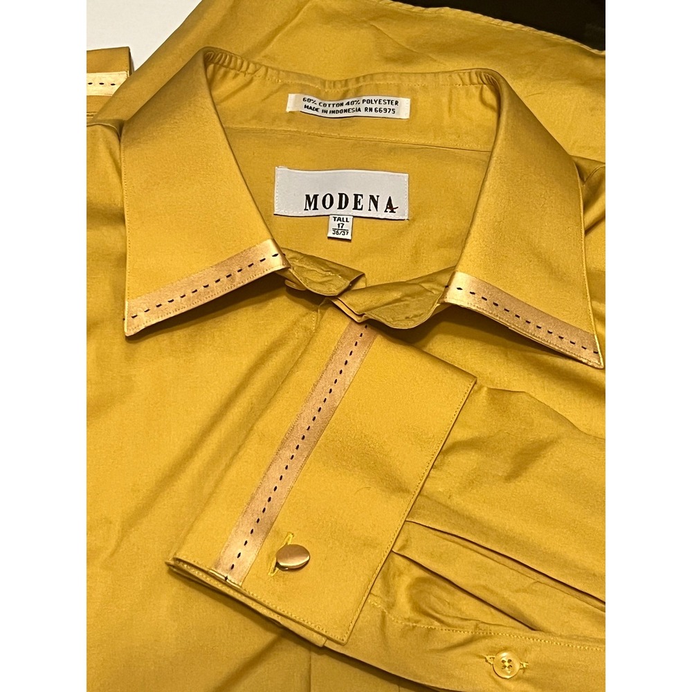 Modena Tall Dress Shirt Mens Gold Long Sleeve Button Up Top‎ Size 17 36 37